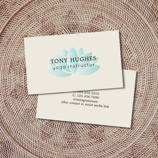 シンプルオールド白エレガントターコイズロータスアイコンヨガ 名刺