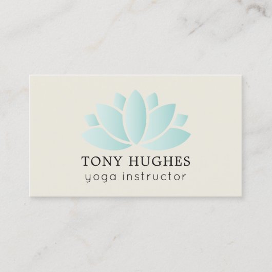 シンプルオールド白エレガントターコイズロータスアイコンヨガ 名刺 (正面)