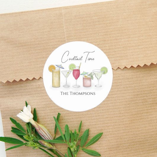シンプルカクテルドリンク水の色お洒落おもしろい ラウンドシール