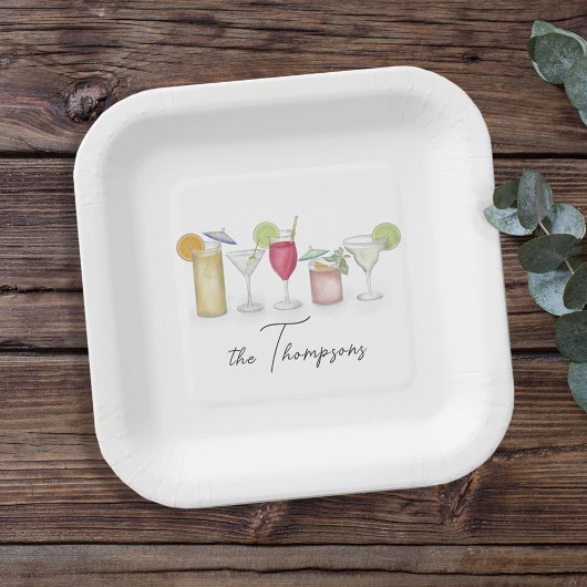 シンプルカクテルドリンク水カラーお洒落カスタム ペーパープレート