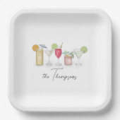 シンプルカクテルドリンク水カラーお洒落カスタム ペーパープレート (正面)