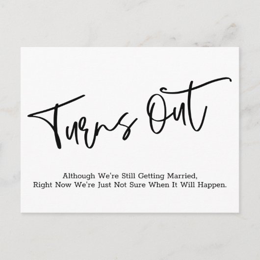 シンプルカジュアル延期結婚発表 ポストカード (正面)