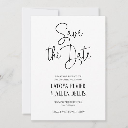シンプルカジュアル手書き日付の保存結婚方法 招待状 (正面)