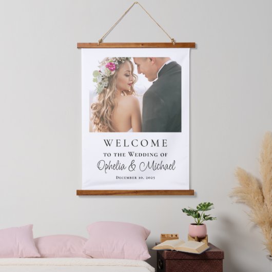 シンプルカジュアル結婚の歓迎サイン(写真) 吊り下げ型タペストリー (寝室)
