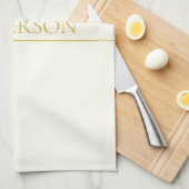 シンプルカスタマイズエレガント可能文字 | 金ゴールドオフ白 キッチンタオル (四つ折り)