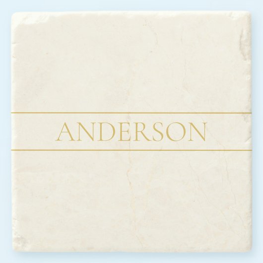 シンプルカスタマイズエレガント可能文字 | 金ゴールドオフ白 ストーンコースター