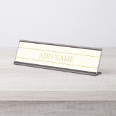 シンプルカスタマイズエレガント可能文字 | 金ゴールドオフ白 デスクネームプレート (正面)