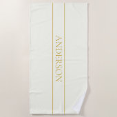 シンプルカスタマイズエレガント可能文字 | 金ゴールドオフ白 ビーチタオル (正面)