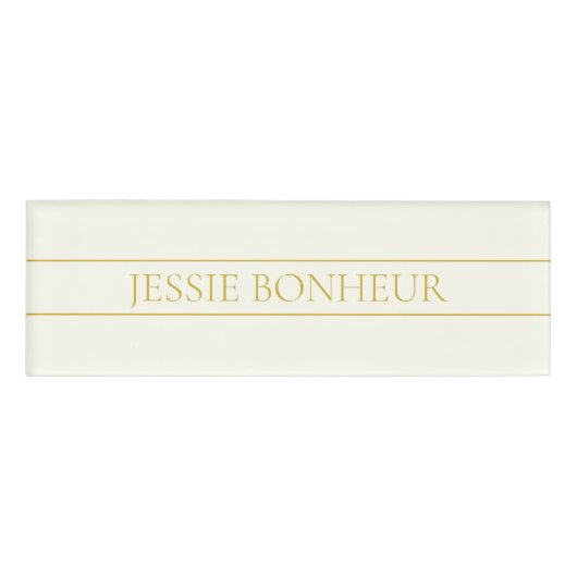 シンプルカスタマイズエレガント可能文字 | 金ゴールドオフ白 名札 (正面)