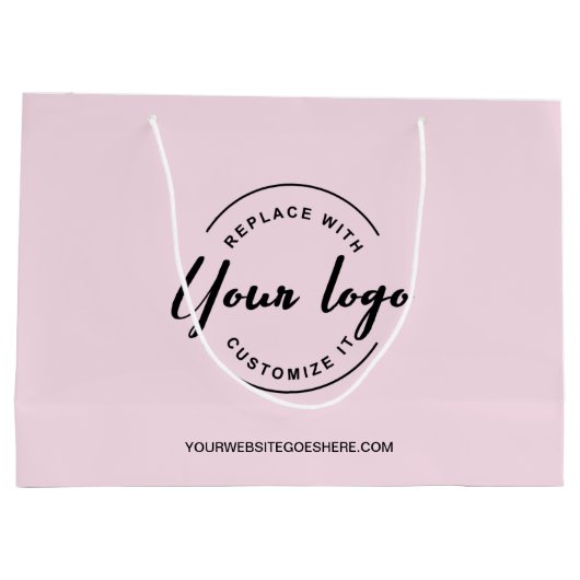 シンプルカスタマイズロゴとウェブサイト ピンクビジネス ラージペーパーバッグ (裏面)