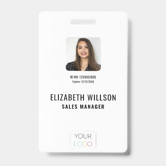 シンプルカスタムのロゴ、名前、写真の従業員ID バッジ (Front)