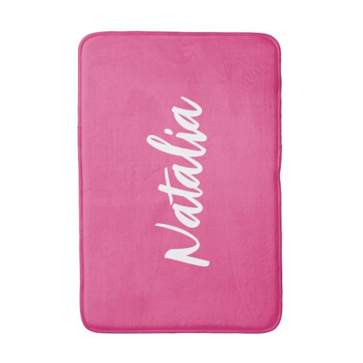 シンプルカスタムはっきりしたカラースタイリッシュガールズネームピンク バスマット (正面縦)