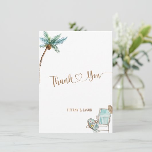 シンプルカスタムエレガントビーチ結婚式 サンキューカード (スタンド正面)