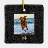 シンプルカスタムエレガントペット名モノグラムフォト セラミックオーナメント (正面)