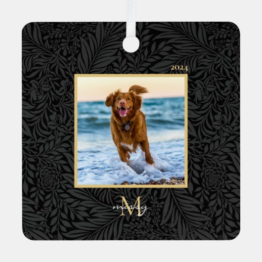 シンプルカスタムエレガントペット名モノグラムフォト メタルオーナメント (正面)