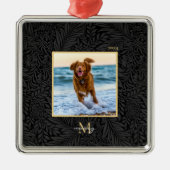 シンプルカスタムエレガントペット名モノグラムフォト メタルオーナメント (正面)