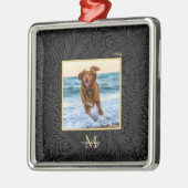 シンプルカスタムエレガントペット名モノグラムフォト メタルオーナメント (左)