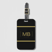 シンプルカスタムエレガントモノグラムブラック金ゴールドカラー ラゲッジタグ (正面縦)