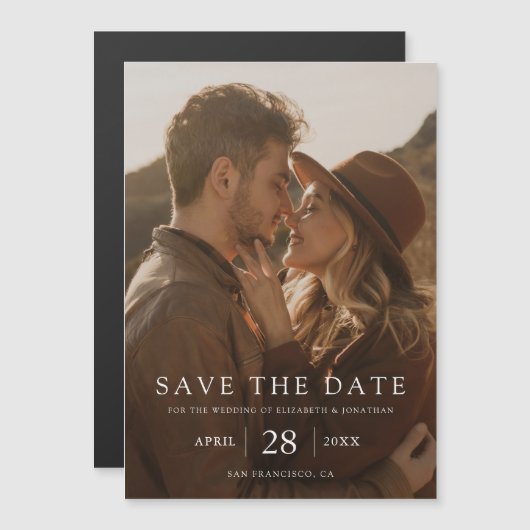 シンプルカスタムエレガント写真の保存結婚日 マグネット招待状 (正面/裏面)