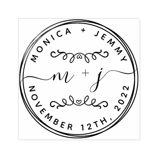 シンプルカスタムクラシック結婚名 ラバースタンプ (インプリント)