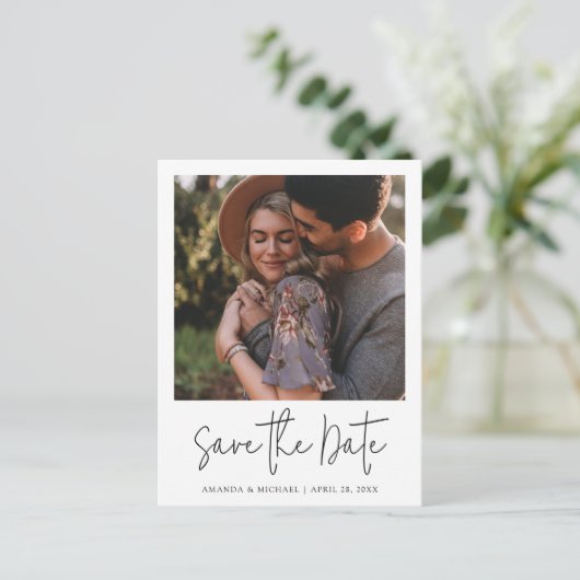 シンプルカスタムスタイリッシュ写真結婚の インビテーションポストカード (スタンド正面)