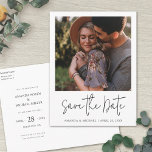 シンプルカスタムスタイリッシュ写真結婚の インビテーションポストカード<br><div class="desc">このシンプル写真スタイリッシュ結婚式は日付のハガキテンプレートを保存する機能'日付を保存する'あなたの写真の下に活気のある手書きスクリプトと一緒にあなたの名前と日付の宇宙。このデザインは完全に編集可能。両側のデフォルトの文字カラーは黒。デザインを編集して自分の写真や詳細を表示することに加えて、このデザインの前後の様々な文字要素に使用されるフォント、句読点、色を変更することもできます。または、何かを削除するか、メッセージを含む文字フィールドを完全に変更することを選択する違うこともある。両面で背景を透明に設定し、紙の色を基調として使用する。この色は、片側または両側の特定の色に変もし更することができます。このクリーンな楽しむテンプレートデザインを試しコンテンポラリーて、直感的なデザインツールとインスピレーションで独自の手法を作り上げることを願う。他のミニマルモダンリストの選択は日付カードを様々な形式で保存しているので、私たちの店を見てください！</div>