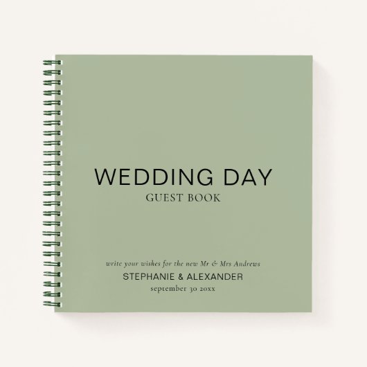 シンプルカスタムセージ結婚グリーンズゲストブック ノートブック (正面)
