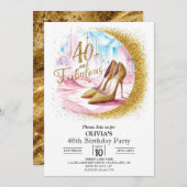 シンプルカスタムデジタルゴールド40歳の誕生日 招待状 (正面/裏面)