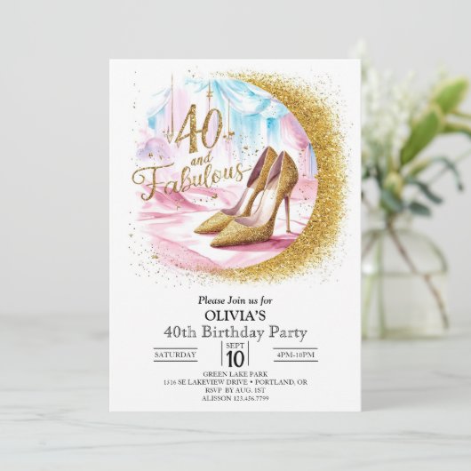 シンプルカスタムデジタル金ゴールド40歳 招待状 (スタンド正面)