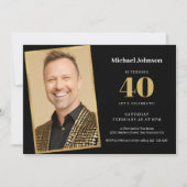シンプルカスタムパーティーPhoto Black金ゴールド40歳 招待状 (正面)