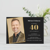 シンプルカスタムパーティーPhoto Black金ゴールド40歳 招待状 (スタンド正面)