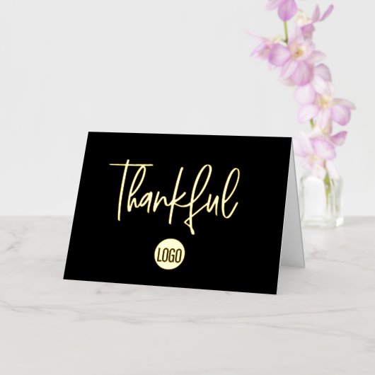 シンプルカスタムブラック金ゴールドロゴビジネス感謝 箔グリーティングカード (蘭)