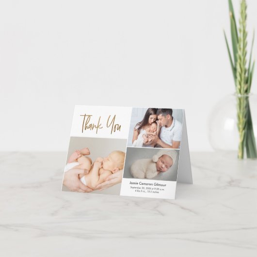 シンプルカスタムベビー写真の誕生発表 サンキューカード (正面)