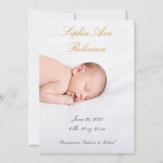 シンプルカスタムベビー誕生発表写真カード 案内状 (正面)