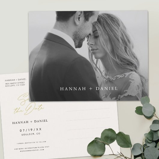 シンプルカスタムモダン写真の保存日時 インビテーションポストカード