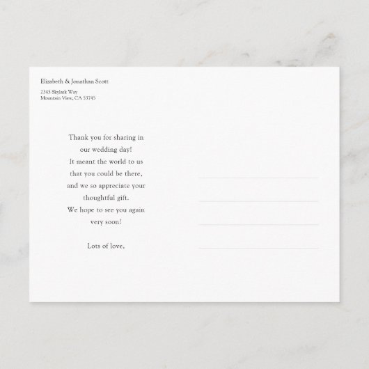 シンプルカスタムモダン写真結婚の感謝 ポストカード (裏面)
