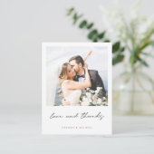 シンプルカスタムモダン写真結婚の感謝 ポストカード (スタンド正面)