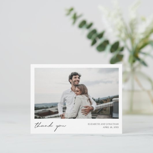 シンプルカスタムモダン写真結婚の感謝 ポストカード (スタンド正面)