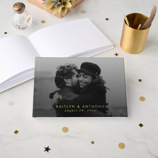 シンプルカスタムモダン写真結婚の ゲストブック (正面見開き)