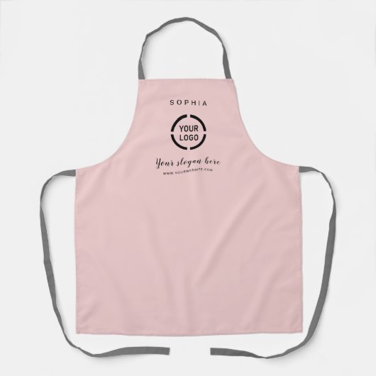 シンプルカスタム会社ロゴパーソナライズされたピンク エプロン (正面)