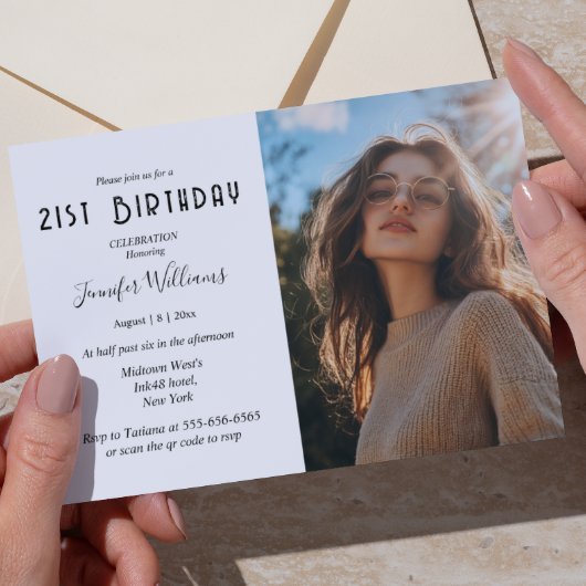 シンプルカスタム写真21歳の誕生日パーティー 招待状