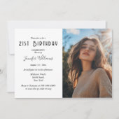 シンプルカスタム写真21歳の誕生日パーティー 招待状 (正面)