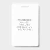 シンプルカスタム写真IDジャーナリストPress Pass バッジ (裏面)