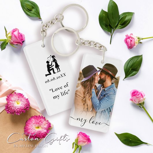 シンプルカスタム文字と写真 キーホルダー