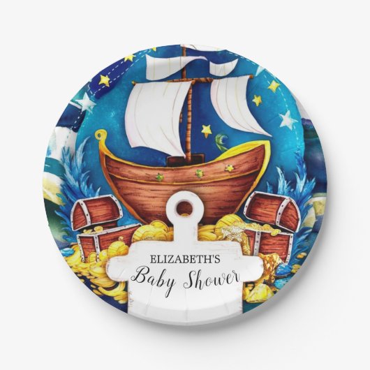 シンプルカスタム海賊赤ちゃんシャワー ペーパープレート (正面)