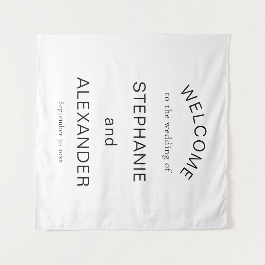 シンプルカスタム白黒ようこそ結婚へ タペストリー (正面(横))