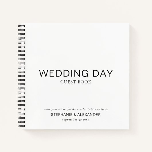 シンプルカスタム白黒結婚ズゲストブック ノートブック (正面)