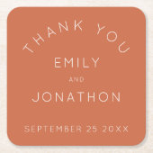 シンプルカスタム結婚式テラコッタサンキュービター スクエアペーパーコースター (正面)