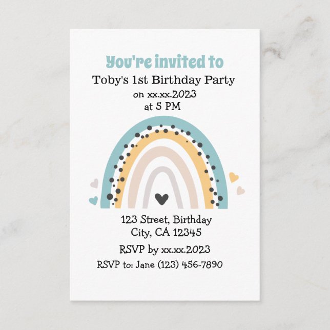 シンプルカスタム誕生日レインボーカード招待状 (正面)