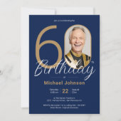 シンプルカスタム誕生日Photo Navy Blue 60 招待状 (正面)
